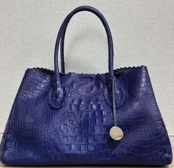 레어 이탈리아제 훌라 악어 엠보싱 천연 가죽 핸드백 퍼플 새상품급