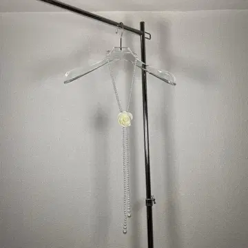 롱 목걸이 모조 진주 화이트 로즈 로즈 코사지 화이트