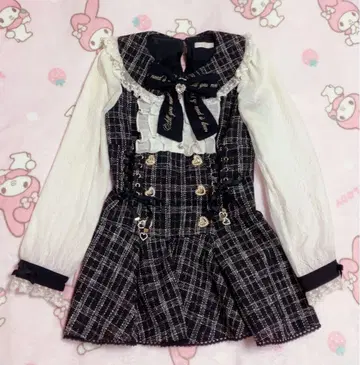 LIZLISA 메시지 리본 트위드 셋업 블랙