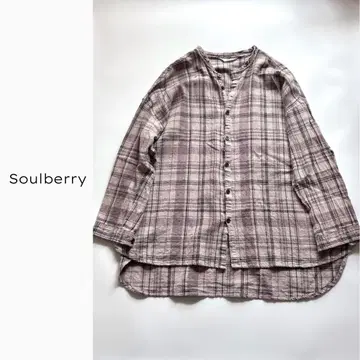 Soulberry 체크 셔츠 노카라 튜닉 루즈핏 내추럴