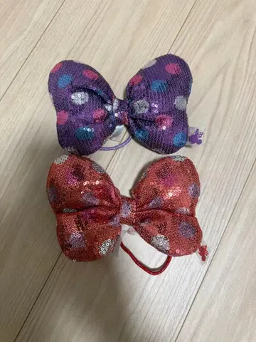 미니 스팽글 머리끈 빨간색, 보라색 세트