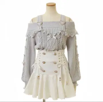 LIZLISA 하트 버클 프릴 오프숄더 니트 블루