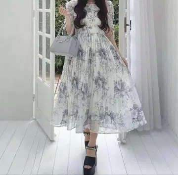 evelyn 꽃무늬 플리츠 OP 아이스 그레이 양산형 스나계