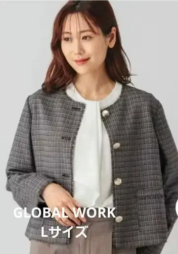 GlobalWork 트위드 노카라 자켓 L 사이즈