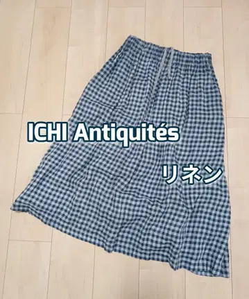 새상품급 이치앤티크스 린넨 체크 롱 스커트 개더