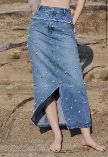 josemoon DENIM LONG SKIRT with PEARL