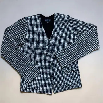아그네스 베 하운드투스 패턴 화이트 블랙 가디건 자켓 사이즈 2