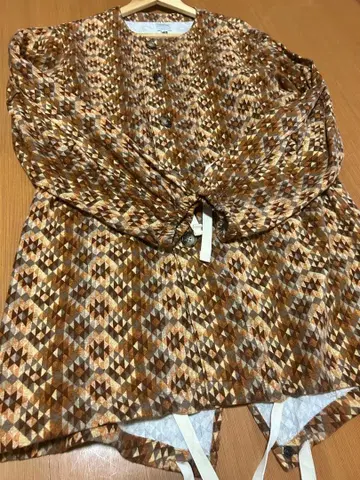 네펜데스 롱 셔츠 원피스풍 올 패턴 겉옷 노카라 NY제