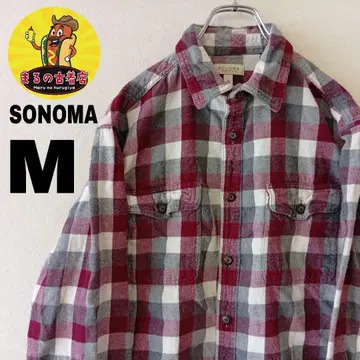 USA 구제 의류 SONOMA 플란넬 셔츠 M 와인 레드 그레이 체크