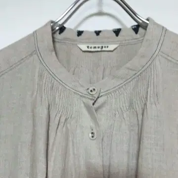 츠무구 린넨 밴드 카라 롱 원피스