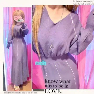 [ LagunaMoon ] 핸드 스티치 롱 원피스 깔끔한 니트 원피스