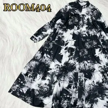 새상품급 ROOM404 올 패턴 티어드 원피스 모노톤 플레어 긴팔 꽃무늬