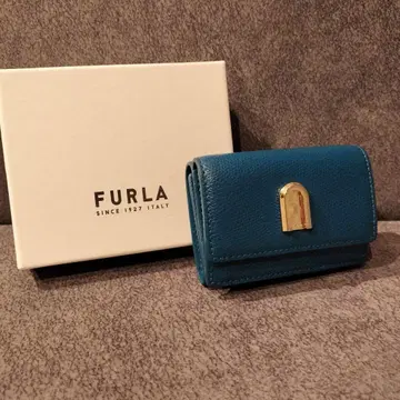 박스 포함 FURLA 3단 폴더형 지갑 가죽 그린 블루