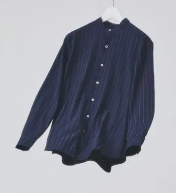 ABAHOUSE 밴드 카라 스트라이프 셔츠 네이비