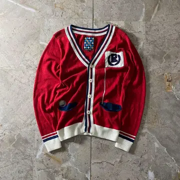 러셀노 골프 와펜 자수 니트 가디건 트리코 컬러 레터드 빨간색