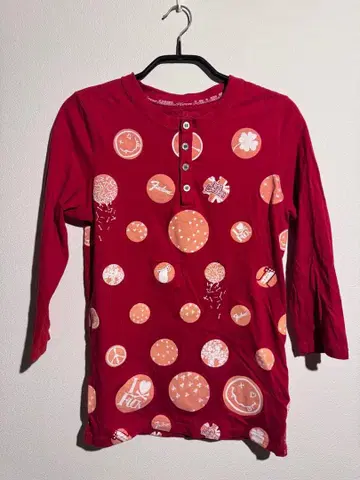 Roen 로엔 빨간색 도트 무늬 7부 소매 티셔츠 44