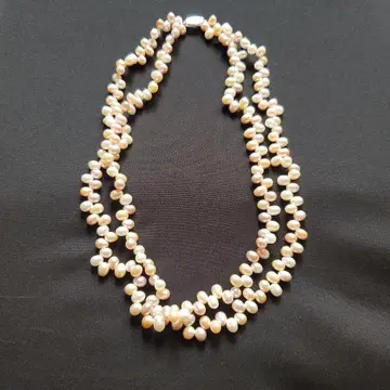 담수 진주 이중 목걸이 핑크 계열