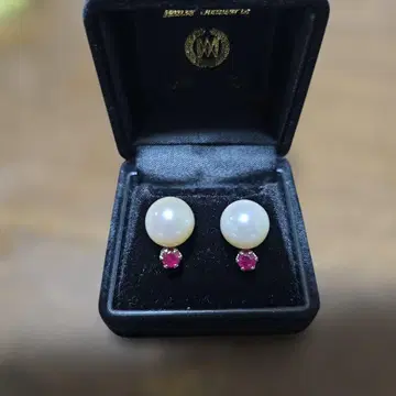 아키오모리 진주와 루비 귀걸이 K18