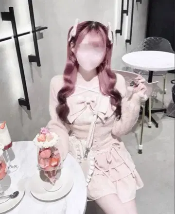 HONEY MEW 이모짱 빅 리본 샤기 앙상블 상의 핑크