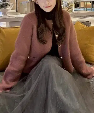 2603061 anuans 라쿤 블렌드 노카라 니트 자켓 핑크