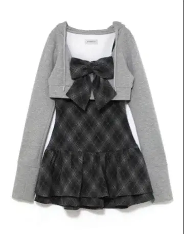 BUBBLES 체크 후드티 원피스 그레이