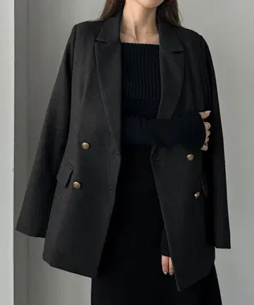 무지/체크 골드 버튼 테일러드 자켓 차콜