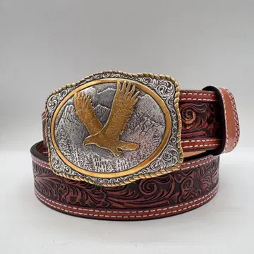 CRUMRINE 빈티지 웨스턴 버클 & 가죽 벨트 이글