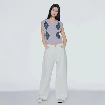 INSTANTFUNK 니트 베스트 아가일 퍼플