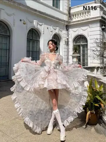 원피스 프릴 오간자 롱 트레일링 의상