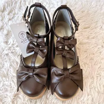 택 포함 새상품 엑시즈팜 카와이 트리플 리본 신발 브라운 갈색 통굽