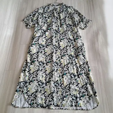 yuni 유니 꽃무늬 롱 원피스 밴드 카라 린넨 혼방