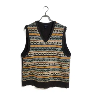 LANDS END 니트 베스트 M 멀티 패턴 페어아일 V넥 멋짐