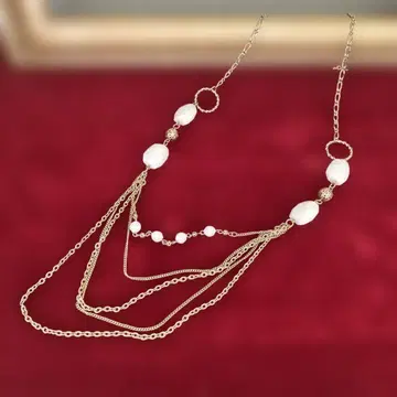 빈티지 롱 목걸이 골드 x 밀키 비즈 벼룩시장 구매 고급 레어