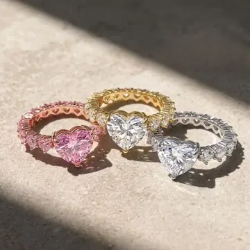 하트 반지 반지 CZ 한국 핑크 골드 실버 여성용 고급
