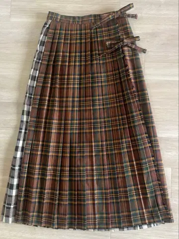 플리츠 스커트 랩 스커트 체크 브라운 화이트 POPPY