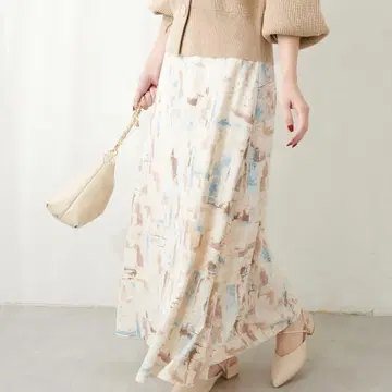 natural couture 모듬 아트 패턴 플레어 스커트