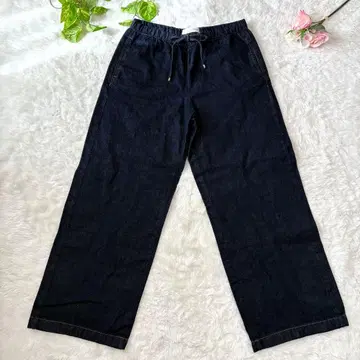 ZARA 드로우 스트링 배기 데님 팬츠 와이드 팬츠 다크 네이비 청바지