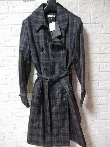 미사용 하모니카 체크 무늬 트렌치코트 L