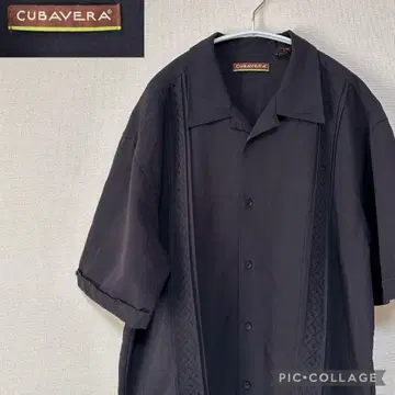 CUBAVERA 쿠바베라 반팔 멕시칸 셔츠 쿠바 셔츠 자수 블랙