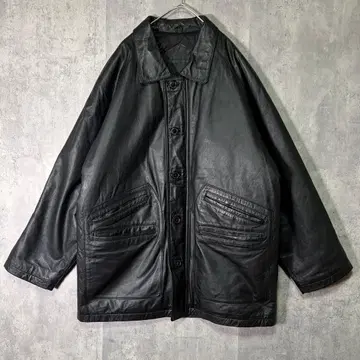 소가죽 레더 카 코트 충전솜 퀼팅 블랙 천연 가죽 어깨 패드 없는 래글런