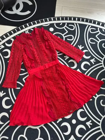 self-portrait 빨간색 무릎 기장 원피스 US 2