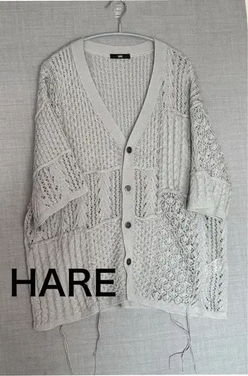 [ HARE ] 믹스 편직 패치워크 니트 가디건 그레이지