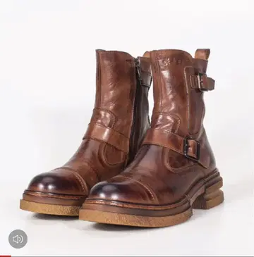 천연 가죽 수제 염색 엔지니어 부츠 소가죽 빈티지