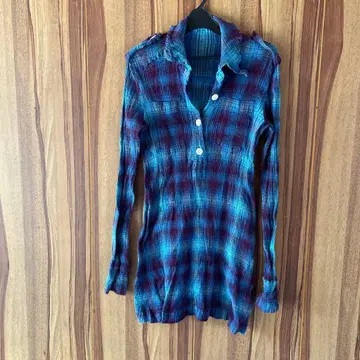 파랑과 빨간색 체크 무늬 M 사이즈 원피스 츠모리치사토