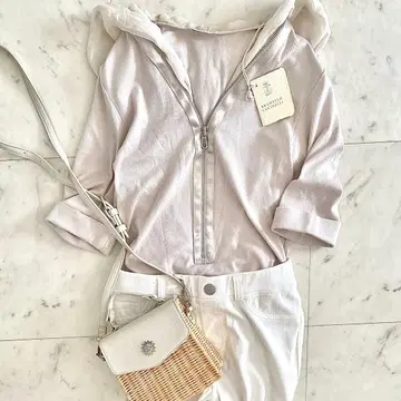 택 포함 새상품 브루넬로쿠치넬리 실크 혼방 하프 지퍼 후디 상의 S-M