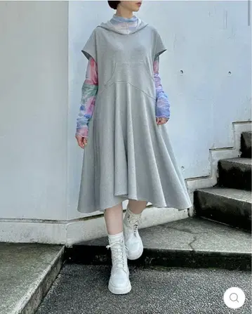 POPPY 후드 부착 그레이 A라인 원피스