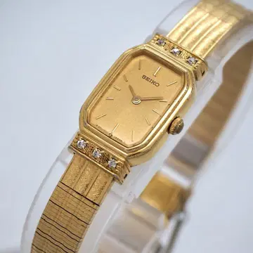 492 가동 SEIKO 시계 스퀘어 골드 6P 다이아 빈티지