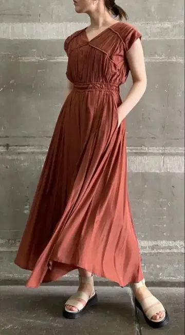 LAGUNAMOON 불규칙 헴 개더 원피스 오렌지