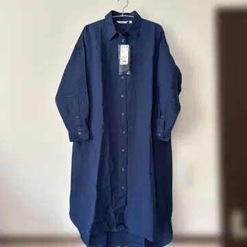 UNIQLO 린넨 블렌드 셔츠 원피스 (긴팔) M 블루