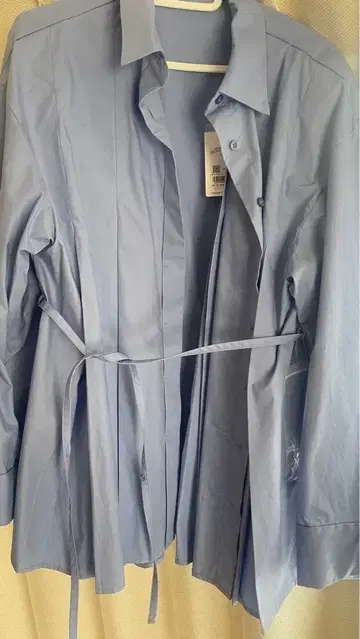 STYLEMIXER 라이트 블루 긴팔 셔츠 허리 리본 포함